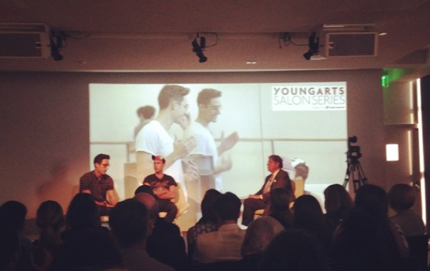 Justin and Sufjan on stage at the YoungArts Salon Series. Photo via @miamicityballet on Instagram.